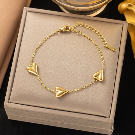 304 Stainless Steel Cable Chain Heart Links Bracelets for Women BJEW-P321-01G-1