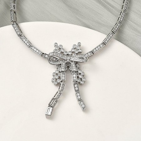 Bowknot Brass Micro Pave Cubic Zirconia Link Chain Bracelets for Women BJEW-A279-01P-1