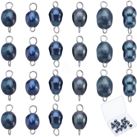 Natural Cultured Freshwater Pearl Potato Connector Charms PALLOY-SC00019-1