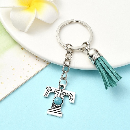 Alloy with Resin Imitation Synthetic Turquoise Keychain KEYC-YW00087-20-1