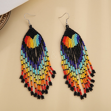 Glass Beaded Tassel Dangle Earrings PW-WG87022-02-1