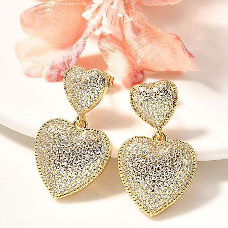 Rack Plating Brass Micro Pave Clear Cubic Zirconia Stud Earrings for Women EJEW-C125-05G-1