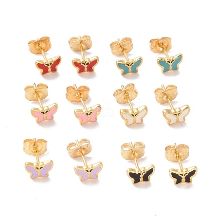 Enamel Butterfly Stud Earrings with 316L Surgical Stainless Steel Pins EJEW-P204-04G-1