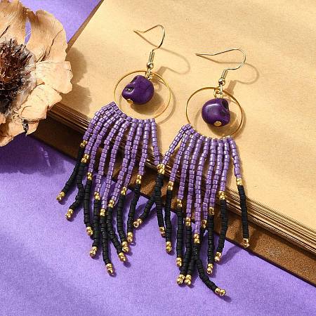 Halloween Glass Seed Tassel Earrings for Women EJEW-MZ00798-02-1