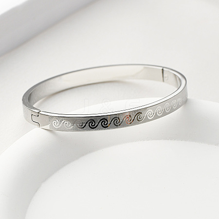 304 Stainless Steel Swirl Pattern Hinged Bangles for Women WG1BED9-02-1