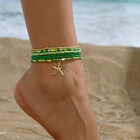 6Pcs Alloy Glass Seed Beads Anklets WGFF5FF-05-1