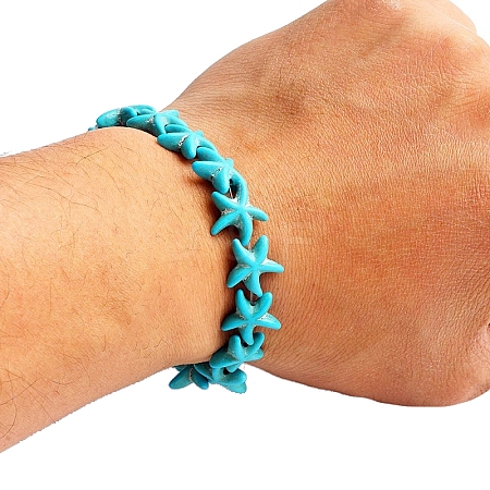 Natural Turquoise Beaded Stretch Bracelets for Men Women PW-WG83054-11-1