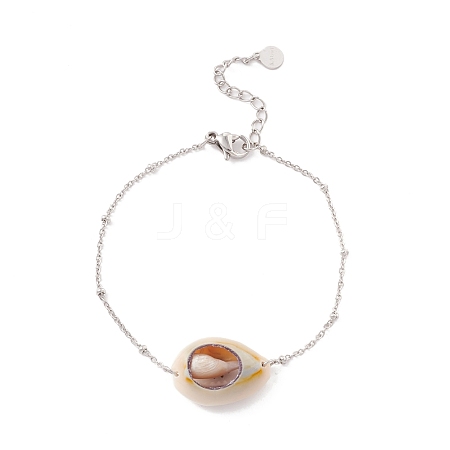 Natural Cowrie Shell Link Bracelet with Satellite Chain for Women STAS-P302-12P-1