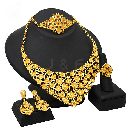 Alloy Pendant Necklaces & Stud Dangle Earrings & Rings & Link Bracelets Sets WG80561-10-1