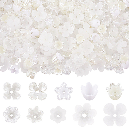 600Pcs 10 Styles ABS Plastic Imitation Pearl & Acrylic Bead Caps OACR-SC0002-34-1