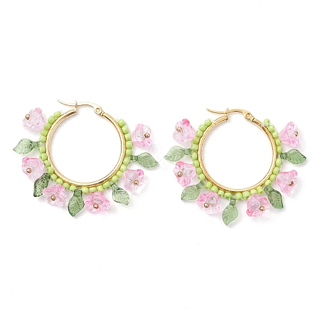 Glass Hoop Earrings EJEW-TA00589-03-1