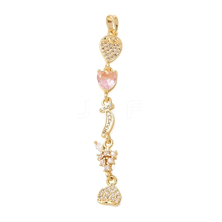 Brass Micro Pave Pink Cubic Zirconia Big Pendants CU-CBA2C2D-17G-1