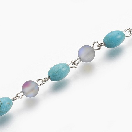 Handmade Synthetical Turquoise  & Moonstone Beads Chains AJEW-JB00449-02-1