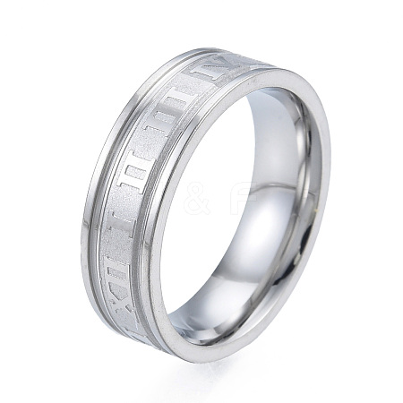 Non-Tarnish 201 Stainless Steel Roman Numeral Finger Ring for Women RJEW-N043-08P-1