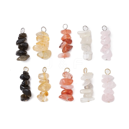 10Pcs 5 Colors 12 Constellation Natural Citrine & Golden & Stainless Steel Color Sheen Obsidian & Rose Quartz & South Red Agate & White Moonstone Pendants PALLOY-JF02839-10-1