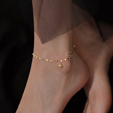 304 Stainless Steel Round Ball Tassel Dapped Chain Anklets for Women AJEW-G070-01G-1