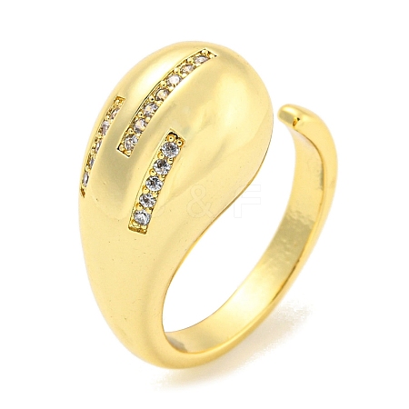 Brass Micro Pave Clear Cubic Zirconia Open Cuff Ring for Women RJEW-M173-02B-G-1