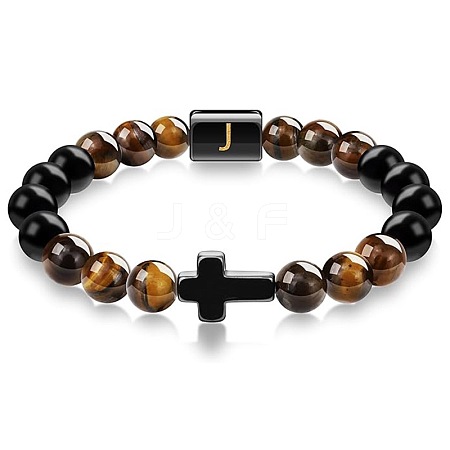 8MM Natural Tiger Eye and Matte Black Obsidian Round Beaded Stretch Bracelets SL9862-10-1