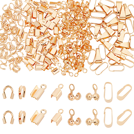 240Pcs 4 Style  Brass Folding Crimp Ends KK-PH0003-63-1