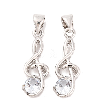 Musical Note Real Platinum Plated Brass Cubic Zirconia Pendants ZIRC-R014-09-1
