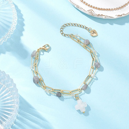 Natural Labradorite Beads Multi-layered Bracelets BJEW-JB12217-03-1