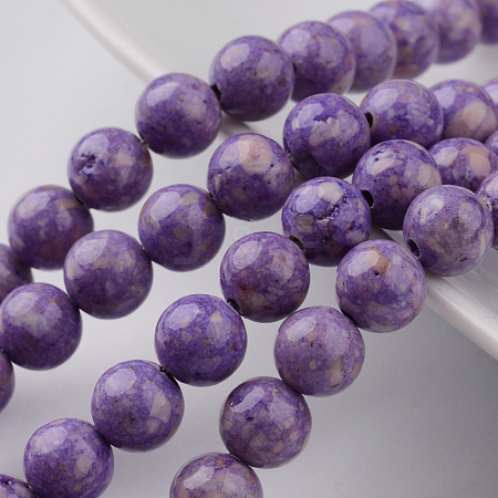 Dyed Natural Fossil Beads Strands G-E328-6mm-22-1
