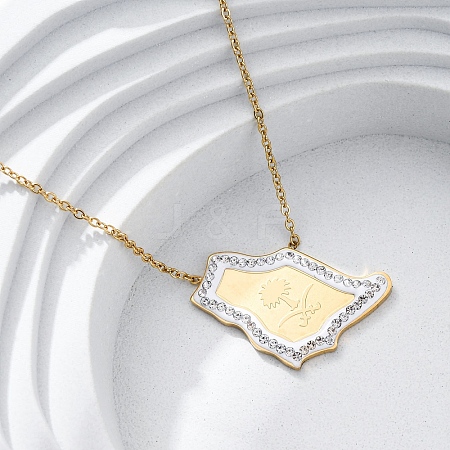 304 Stainless Steel Crystal Rhinestone Saudi Arabia Country Map Pendant Necklaces NJEW-R026-08G-1