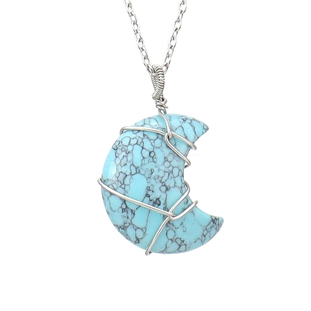Synthetic Turquoise Pendant Necklaces PW-WG17302-06-1
