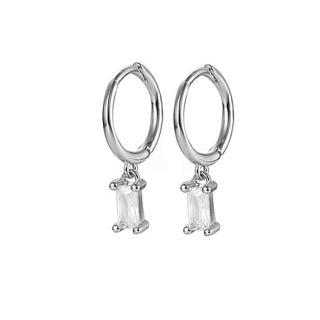 Platinum Rhodium Plated 925 Sterling Silver Dangle Hoop Earrings for Women SY2365-10-1