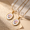 Flower Printed 304 Stainless Steel Geometric Pendant Necklaces for Women WG37CA3-06-1