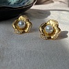 Retro Flower Brass & Imitation Pearl Stud Earrings for Women TC8176-1-1