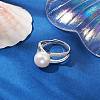 Round Natural Pearl Adjustable Rings RJEW-P113-09P-4