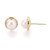 Half Round Brass Micro Pave Clear Cubic Zirconia Stud Earrings PEAR-N017-07I-3