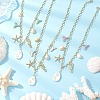 3Pcs 3 Styles Alloy Enamel Whale Tail Starfish & Natural Shell Teardrop Pendant 304 Stainless Steel Cable Chain Necklaces for Women NJEW-JN05407-1