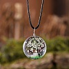 Flat Round Glass with Dried Flower Tree Inner Pendant Black Waxed Cord Necklaces FS-WG87A6D-14-1