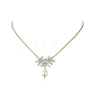 Electroplate Glass Beaded Flower Teardrop Pendant 304 Stainless Steel Cable Chain Necklaces NJEW-MZ00156-03-4