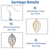 FIBLOOM 4 Pairs 4 Style Wood Hollow Leaf Dangle Earrings EJEW-FI0001-95-4