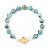 Natural Gemstone Hemimorphite & Cultured Freshwater Pearl & Brass Beads Stretch Bracelets for Women BJEW-JB13796-3