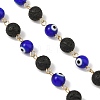 Round Handmade Evil Eye Lampwork Beaded & Natural Lava Rock Beaded Chain AJEW-JB01662-2