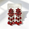 Alloy Rhinestone Flower Teardrop Stud Dangle Earrings for Women WGA45C1-06-1