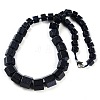 Synthetic Blue Goldstone Hexagon Prism Graduated Beaded Necklaces for Women Men NJEW-K388-03V-1