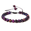 Natural Tiger Eye Round Bead Adjustable Braided Bracelets UO3136-10-1