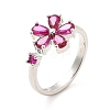 Cerise Cubic Zirconia Flower Open Cuff Ring KK-K270-06P-3