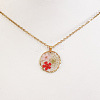 Alloy & Plastic Inner Flower Flat Round Pendant Necklaces FS-WG8915D-02-2