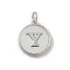 Brass Pave Natural Shell Flat Round with Letter Charms KK-Z115-13P-Y-1
