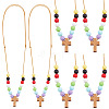 Wood Cross with Acrylic Beaded Pendant Necklaces for Women NJEW-AB00014-1