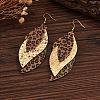 Leaf with Leopard Print Alloy Imitation Leather Dangle Earrings FS-WG184A7-01-3