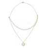 Natural Cultured Freshwater Pearl Potato Beaded Brass Heart with Letter Pendant Double Layer Necklaces NJEW-JN05392-01-3