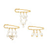 3Pcs 3 Styles Iron Glass Pearl Beads Kilt Pins Brooch JEWB-BR00188-2