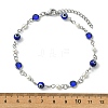 304 Stainless Steel & Glass & Blue Evil Eye Lampwork & Shell Pearl Link Chain Anklets AJEW-AN00812-4